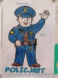 Praca dziecka przedstawia policjanta.